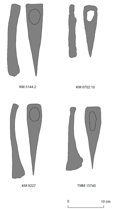 Kiilakirveet on aikaisemmin ajoitettu viikinkiajalle, vaikka ne uuden tutkimuksen mukaan ajoittuvat pikemminkin varhaiselle rautakaudelle. Kuva: Asplund 2008, fig. 109. 